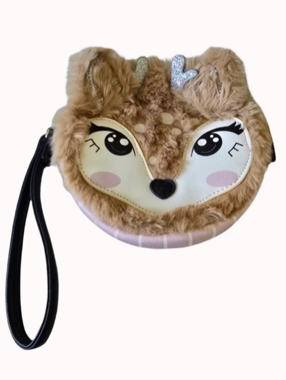 Betsey Johnson Luv Betsey Reindeer Clutch Faux Fur Fuzzy Kitsch Wristlet Bag